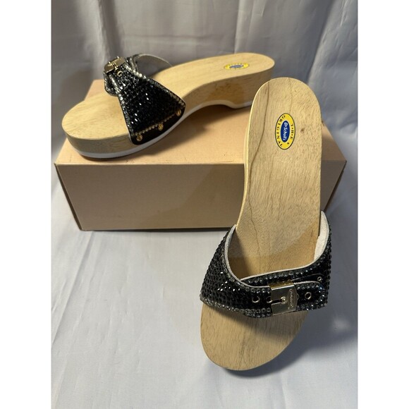 Dr . Scholls The Original Wooden Exercise Clog Sandals Custom Crystal Bling 10M - Picture 2 of 10